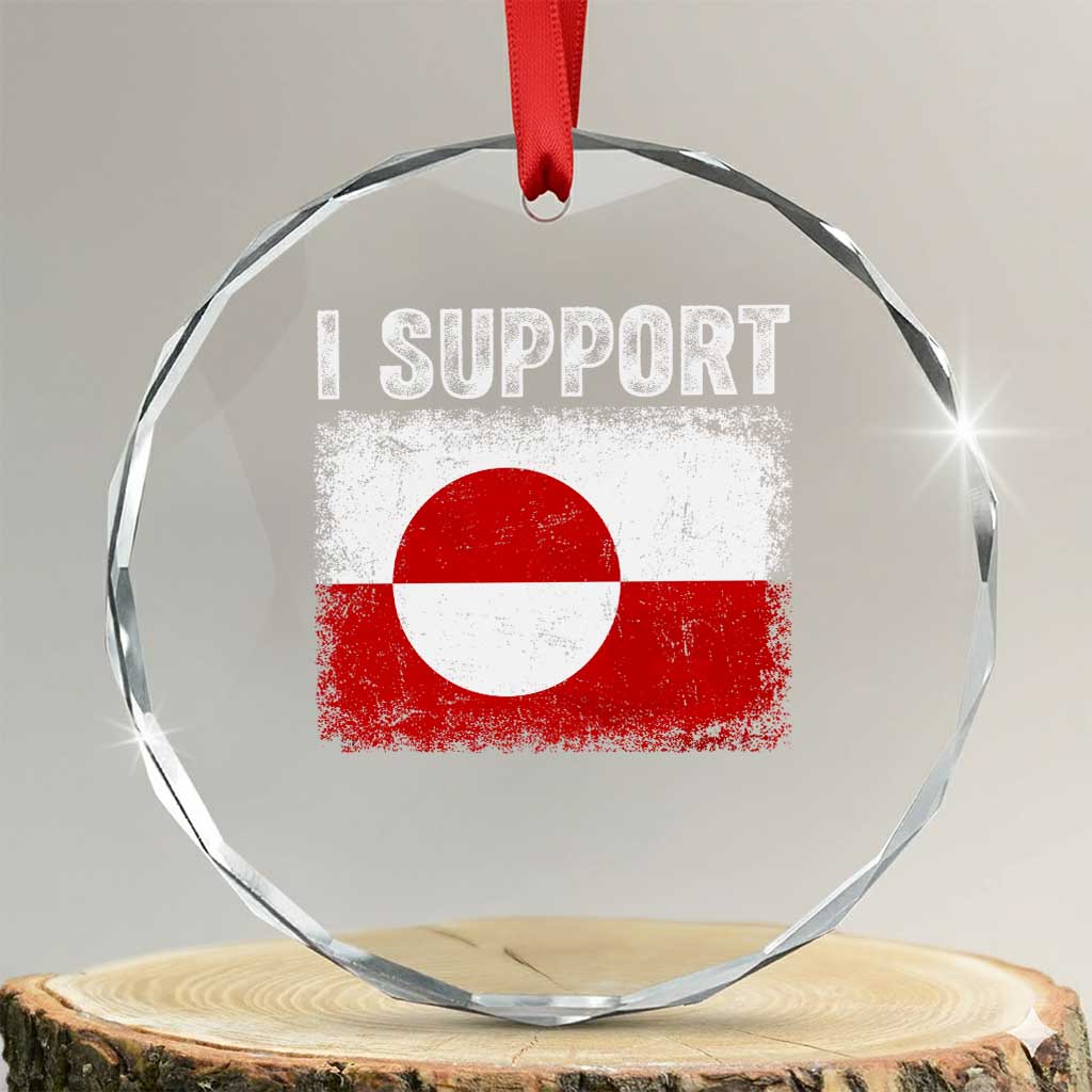 I Support Greenland Crystal Glass Ornament Grunge Flag