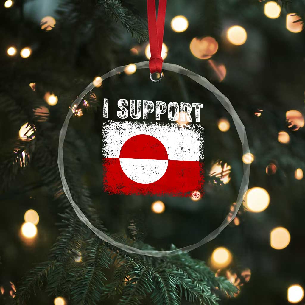 I Support Greenland Crystal Glass Ornament Grunge Flag