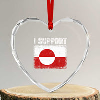I Support Greenland Heart Crystal Glass Ornament Grunge Flag