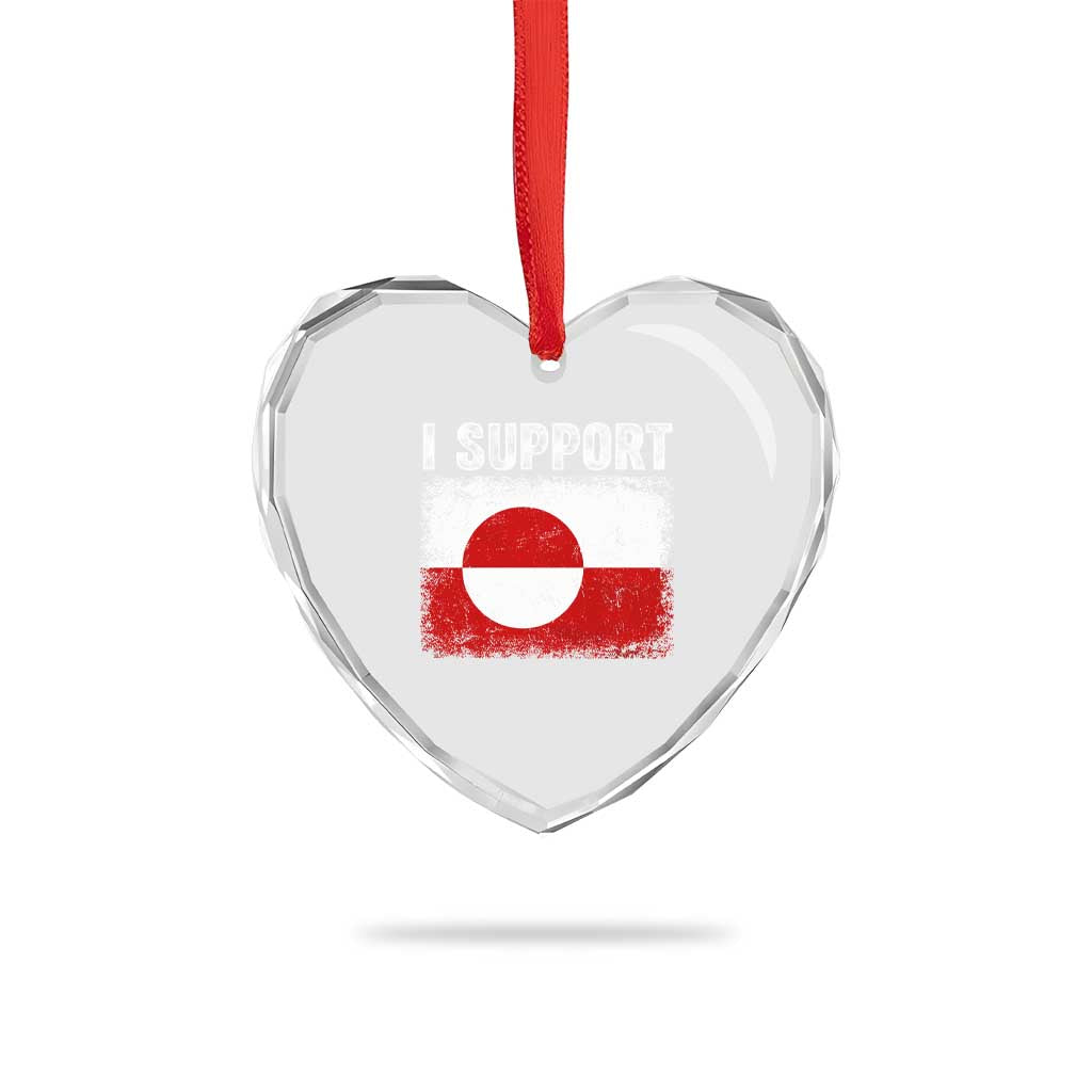 I Support Greenland Heart Crystal Glass Ornament Grunge Flag