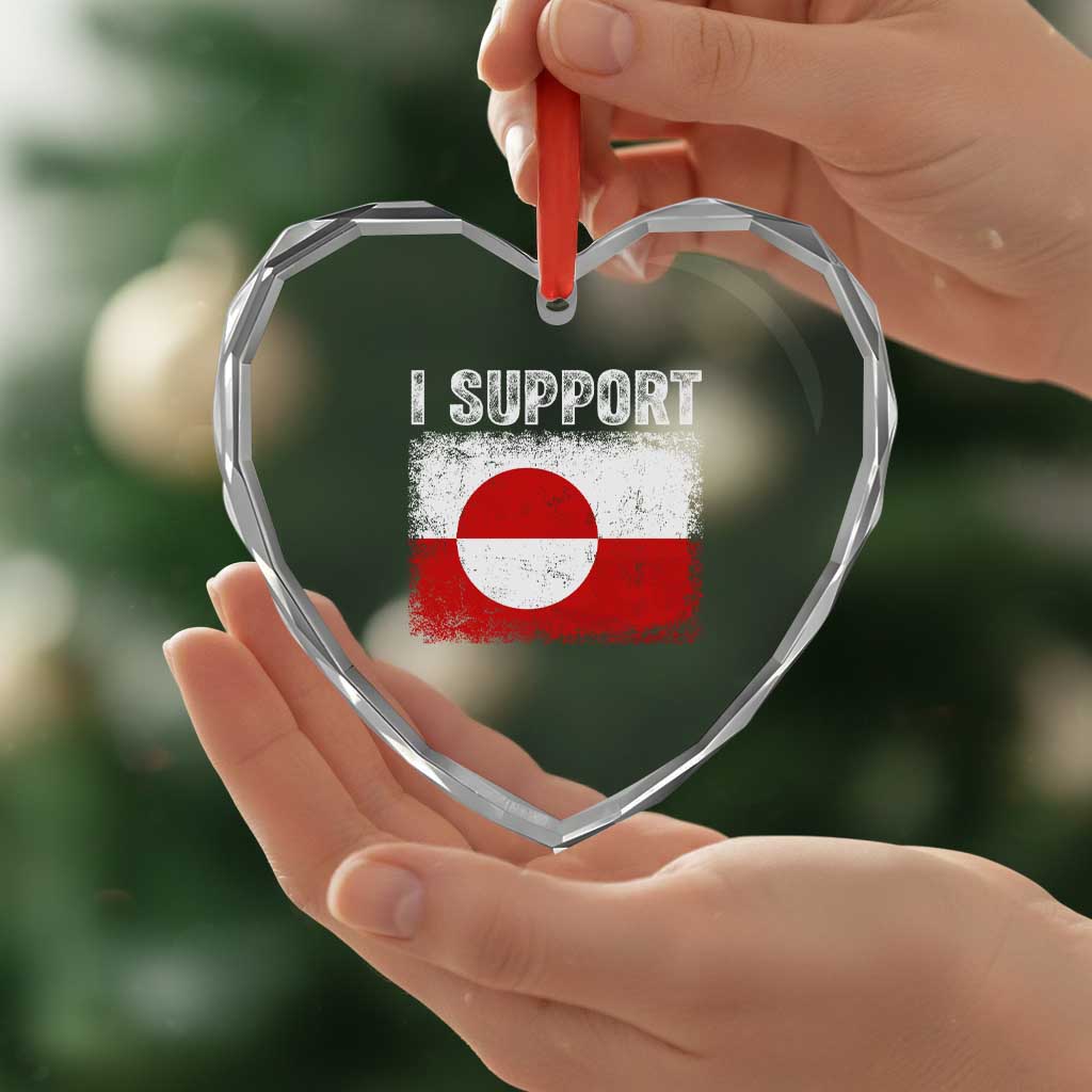 I Support Greenland Heart Crystal Glass Ornament Grunge Flag