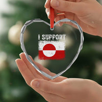 I Support Greenland Heart Crystal Glass Ornament Grunge Flag