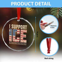 I Support ICE Crystal Glass Ornament Immigration Officers Vintage American Flag