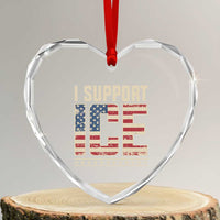 I Support ICE Heart Crystal Glass Ornament Immigration Officers Vintage American Flag