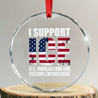 I Support ICE Patriotic Law Enforcement American Flag Crystal Glass Ornament