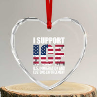 I Support ICE Patriotic Law Enforcement American Flag Heart Crystal Glass Ornament