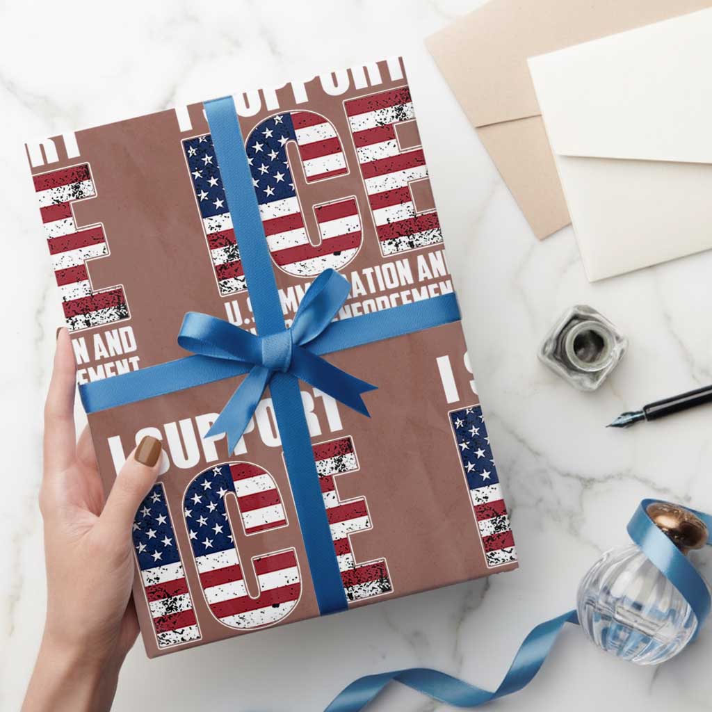 I Support ICE Patriotic Law Enforcement American Flag Wrapping Paper Roll