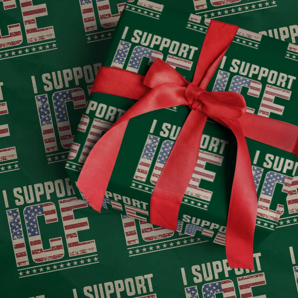 I Support ICE Wrapping Paper Roll Immigration Officers Vintage American Flag