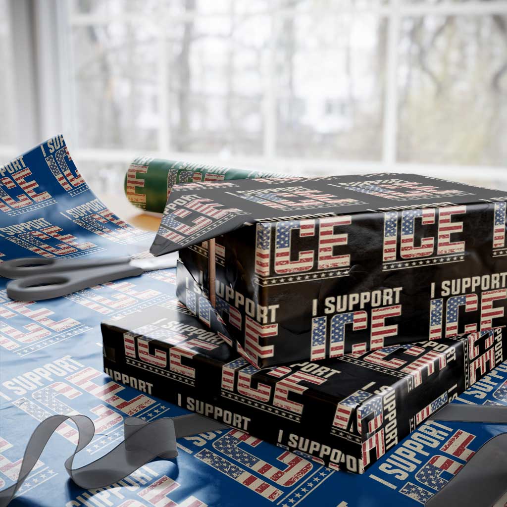I Support ICE Wrapping Paper Roll Immigration Officers Vintage American Flag