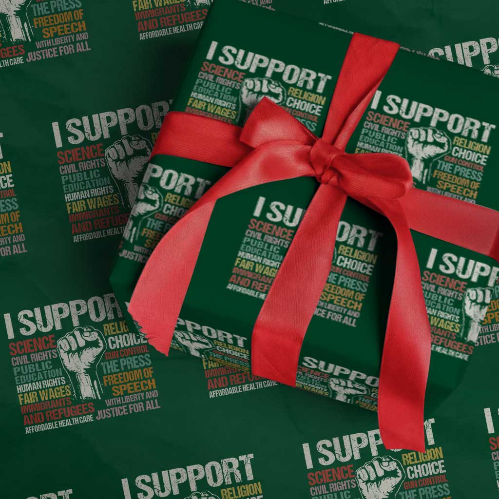 I Support Progressive Liberal Human Rights Wrapping Paper Roll Vintage Hand Fist - Wonder Print Shop