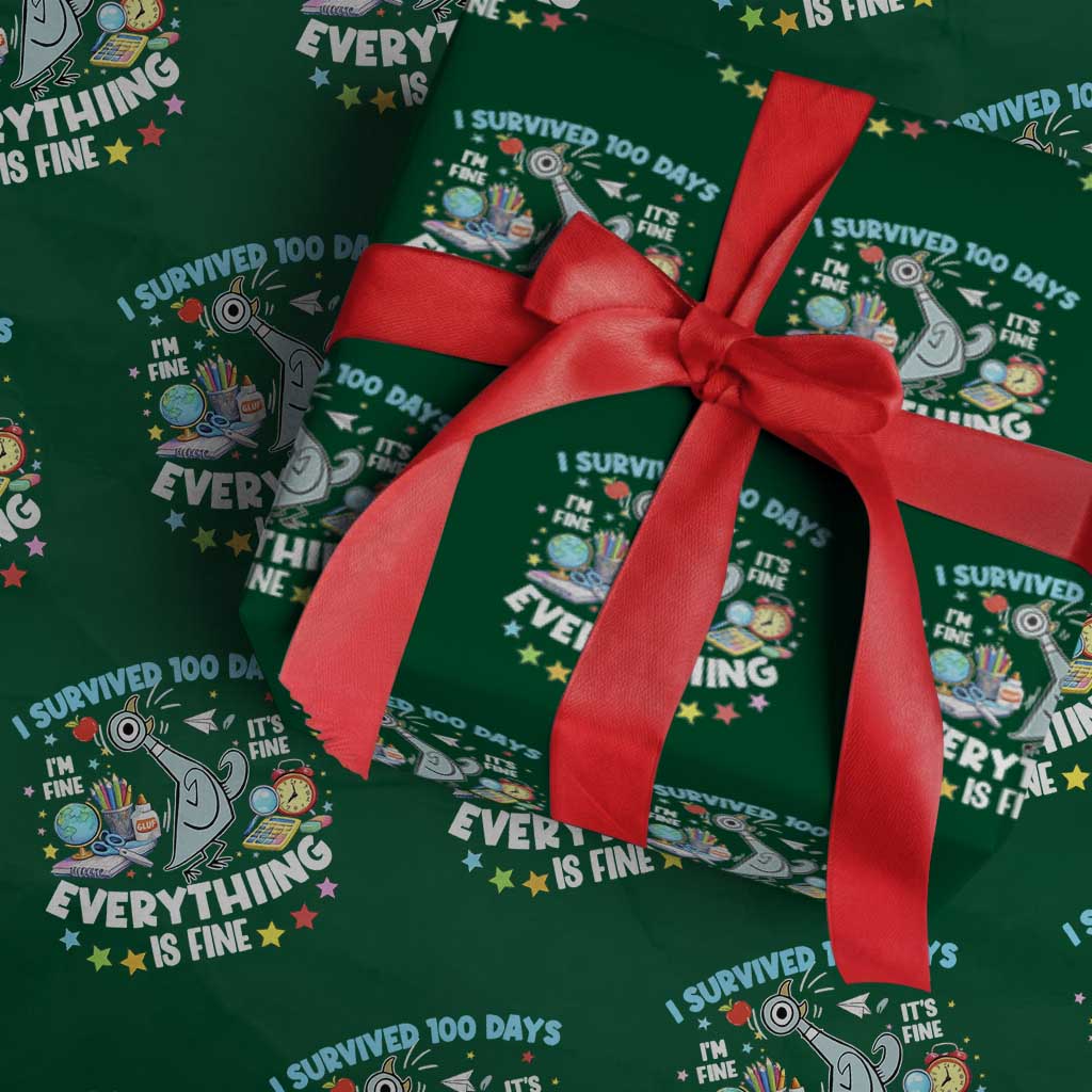I Survived 100 Days Of School Wrapping Paper Roll Funny Pigeon 100th Day Teacher