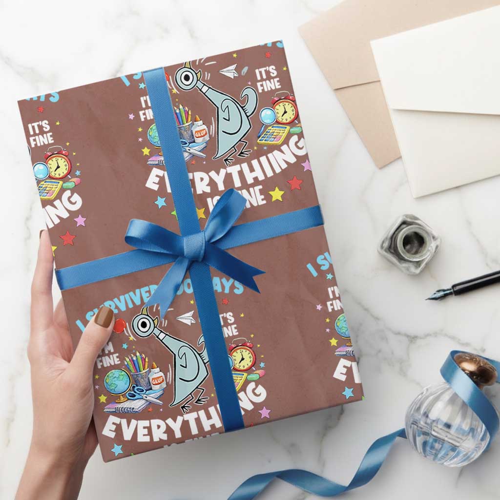 I Survived 100 Days Of School Wrapping Paper Roll Funny Pigeon 100th Day Teacher