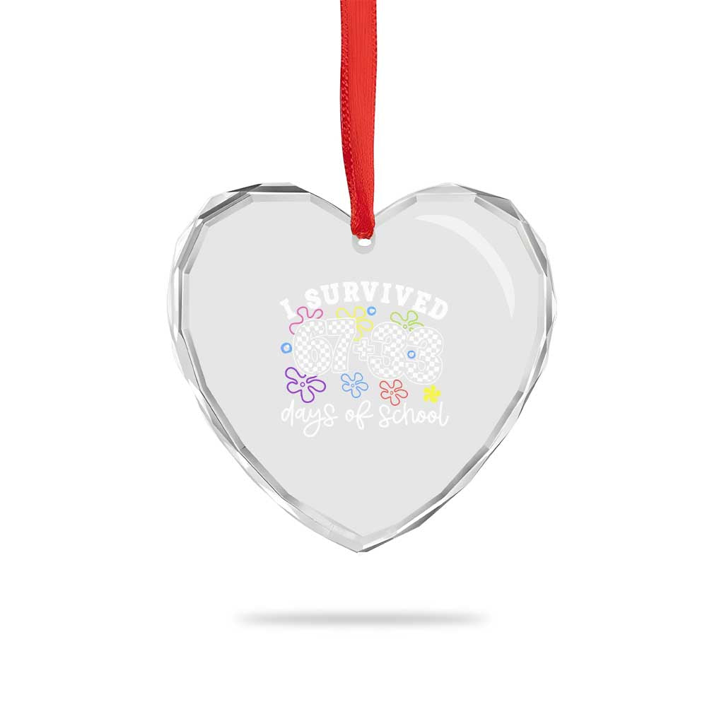I Survived 67 33 100 Days of School Heart Crystal Glass Ornament Funny 100th Day of School Flowers