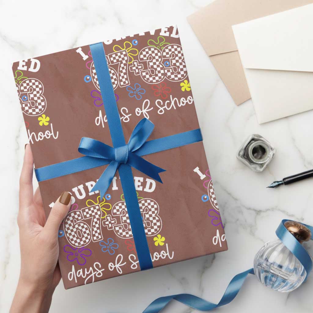 I Survived 67 33 100 Days of School Wrapping Paper Roll Funny 100th Day of School Flowers