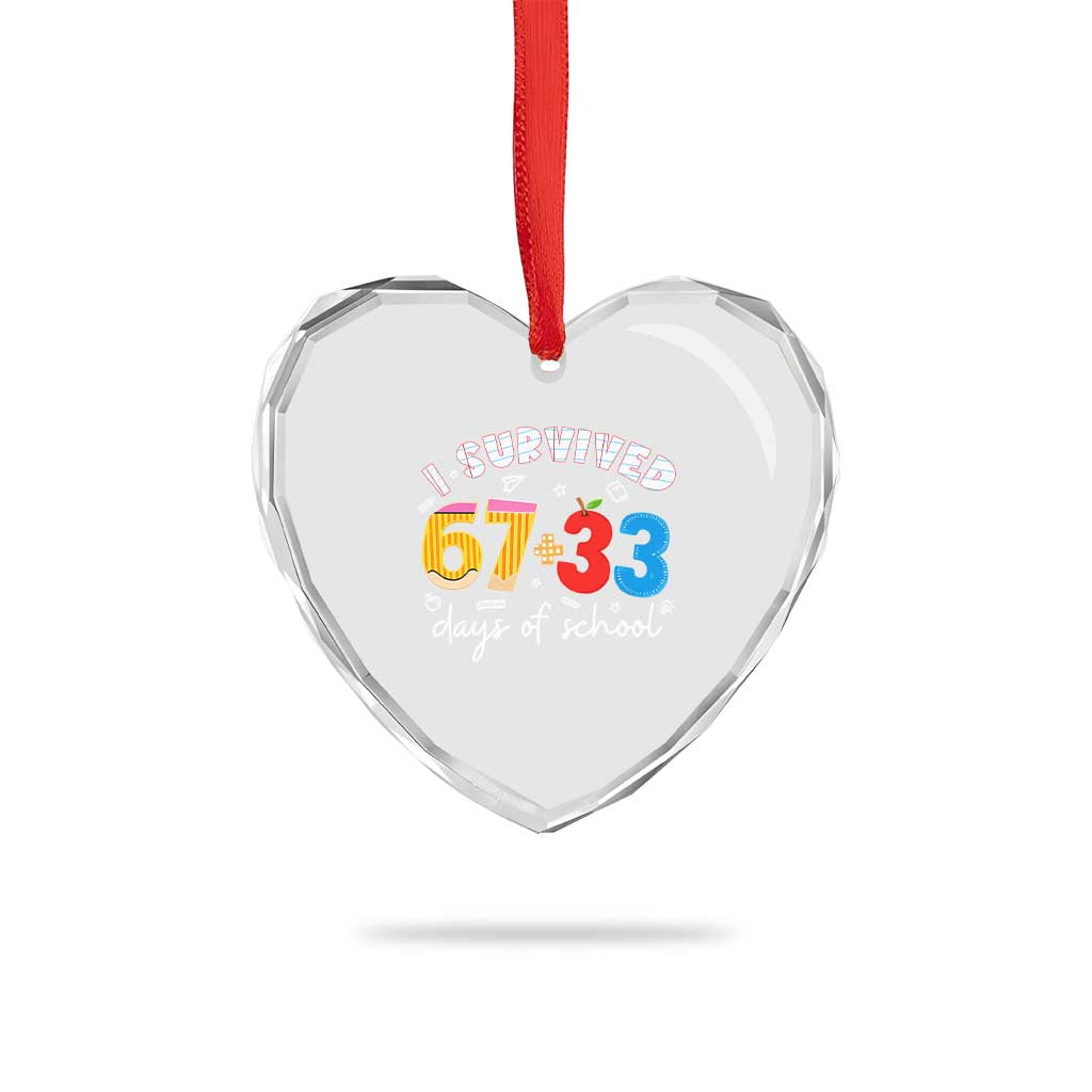 I Survived 67 33 Days Of School Heart Crystal Glass Ornament Funny Six Seven Meme Boys Kids 100th Day
