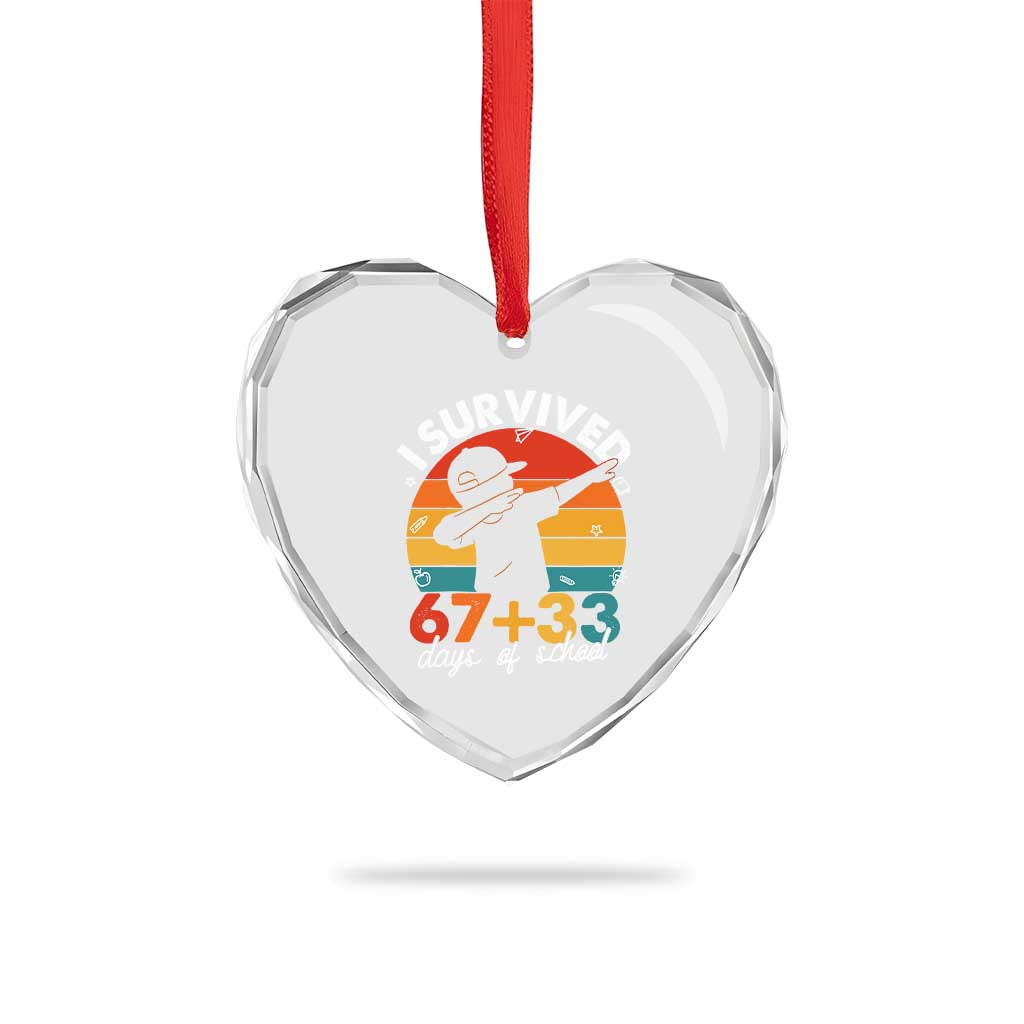 I Survived 67 33 Days Of School Heart Crystal Glass Ornament Funny Six Seven Meme Math Teacher Kids 100th Day
