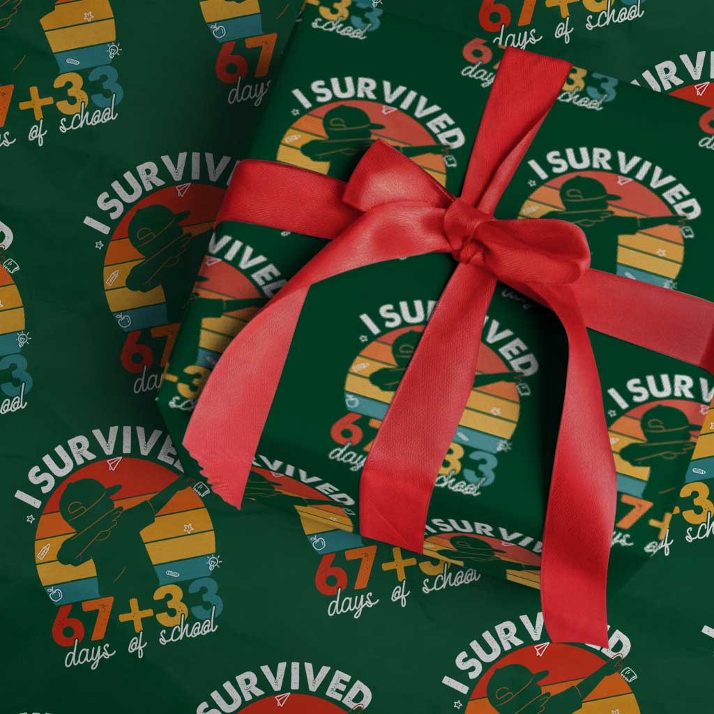 I Survived 67 33 Days Of School Wrapping Paper Roll Funny Six Seven Meme Math Teacher Kids 100th Day