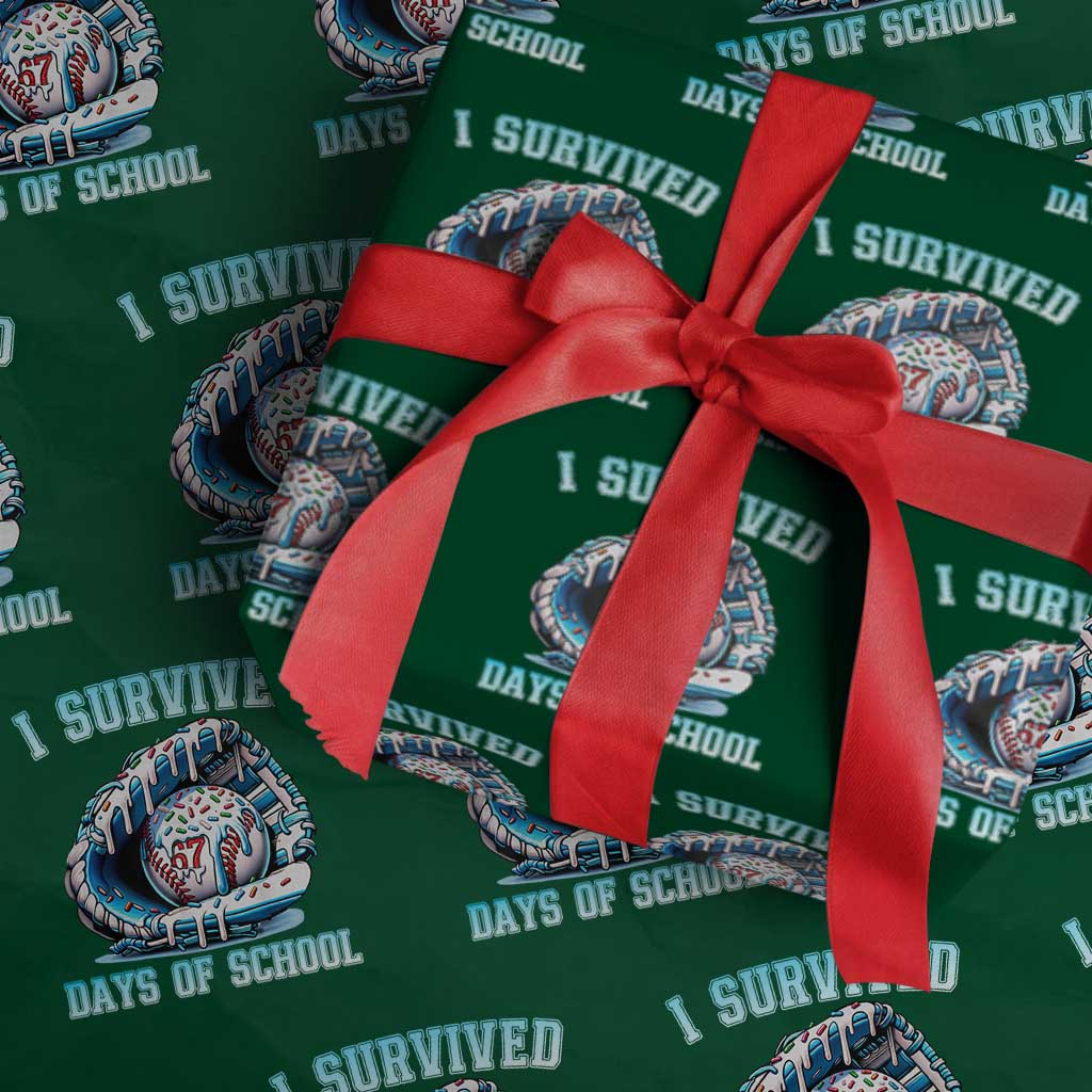 I Survived 67 Days Of School Baseball Glove Ice Cream Wrapping Paper Roll Funny Christmas Six Seven Meme - Wonder Print Shop