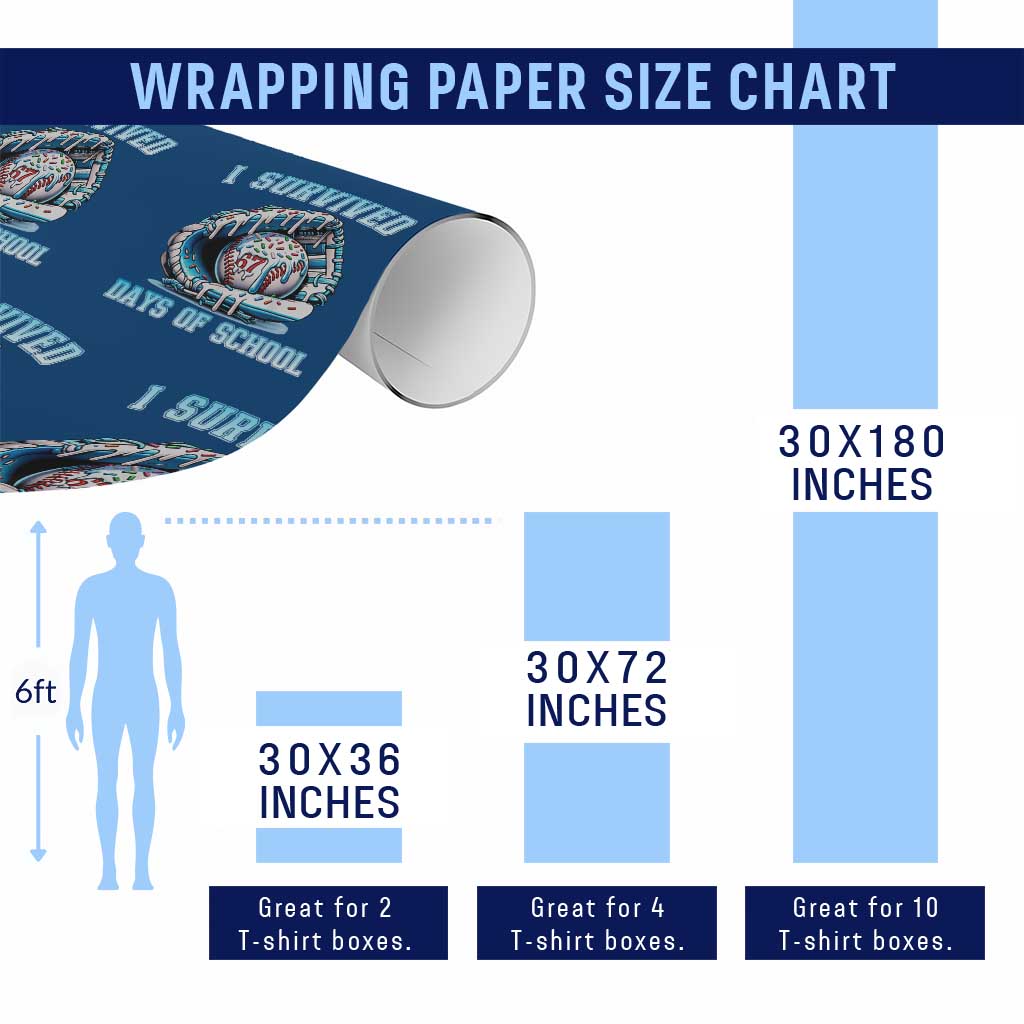 I Survived 67 Days Of School Baseball Glove Ice Cream Wrapping Paper Roll Funny Christmas Six Seven Meme - Wonder Print Shop