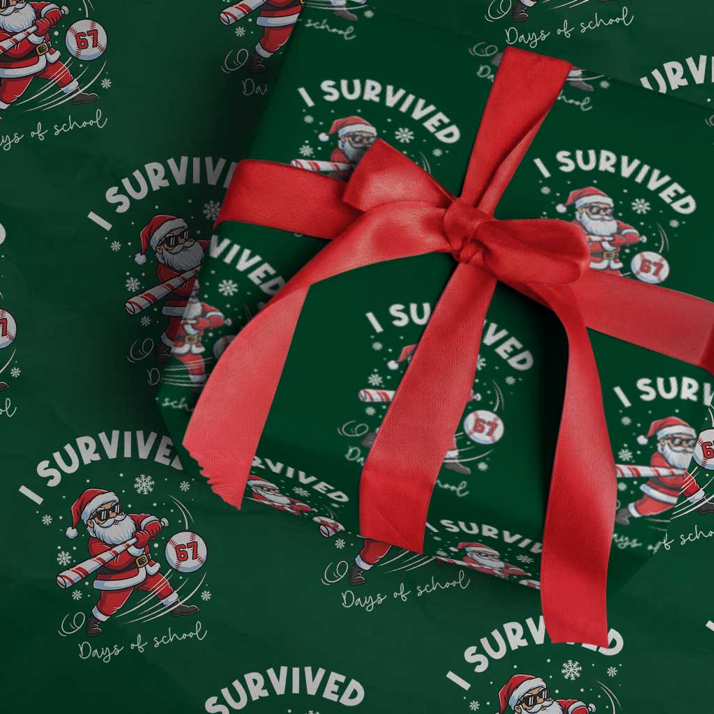 I Survived 67 Days Of School Baseball Santa Wrapping Paper Roll Funny Christmas Six Seven Meme - Wonder Print Shop