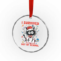 I Survived 67 Days Of School Cat Meme Crystal Glass Ornament Funny Christmas Six Seven Meme - Wonder Print Shop