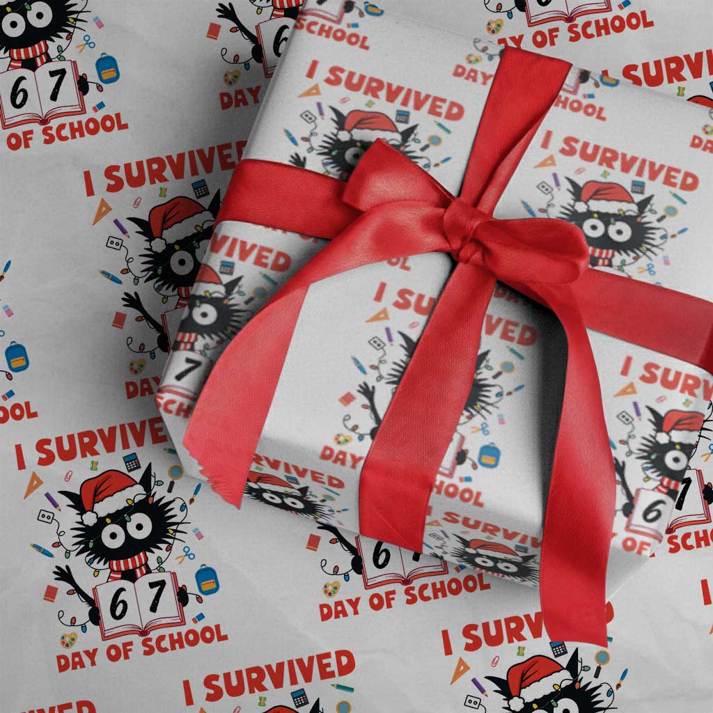 I Survived 67 Days Of School Cat Meme Wrapping Paper Roll Funny Christmas Six Seven Meme - Wonder Print Shop