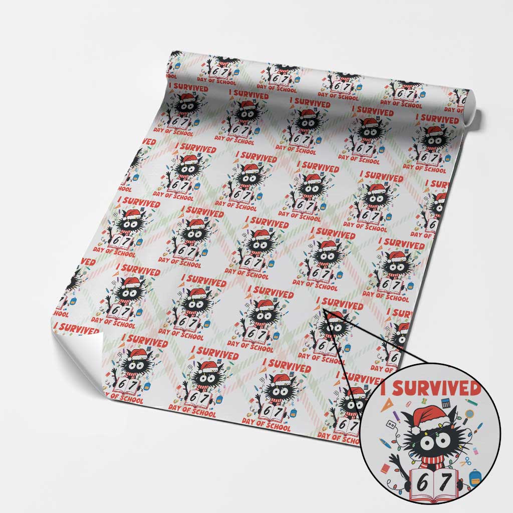 I Survived 67 Days Of School Cat Meme Wrapping Paper Roll Funny Christmas Six Seven Meme - Wonder Print Shop