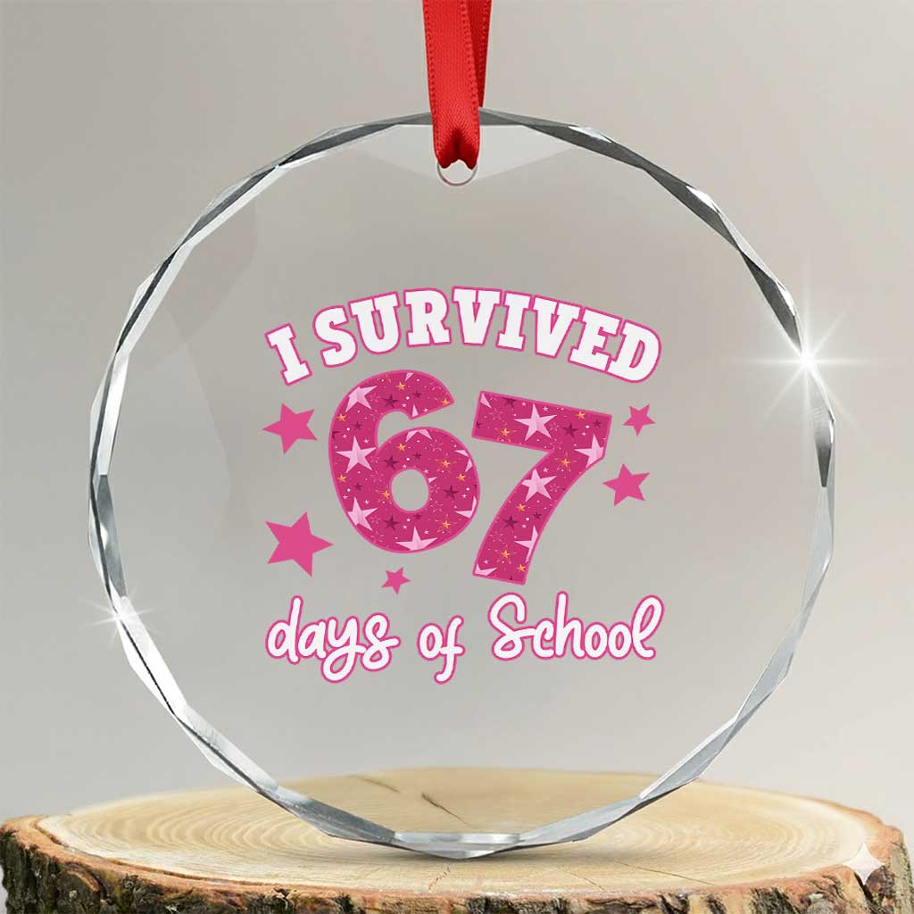 I Survived 67 Days Of School Crystal Glass Ornament Funny Six Seven Teachers Students Meme Pink - Wonder Print Shop
