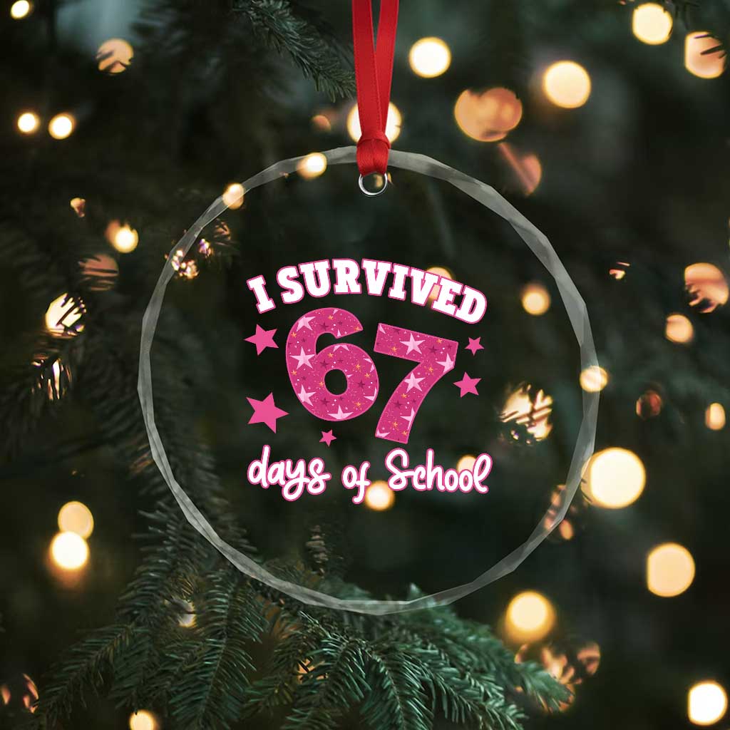 I Survived 67 Days Of School Crystal Glass Ornament Funny Six Seven Teachers Students Meme Pink - Wonder Print Shop