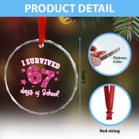 I Survived 67 Days Of School Crystal Glass Ornament Funny Six Seven Teachers Students Meme Pink - Wonder Print Shop