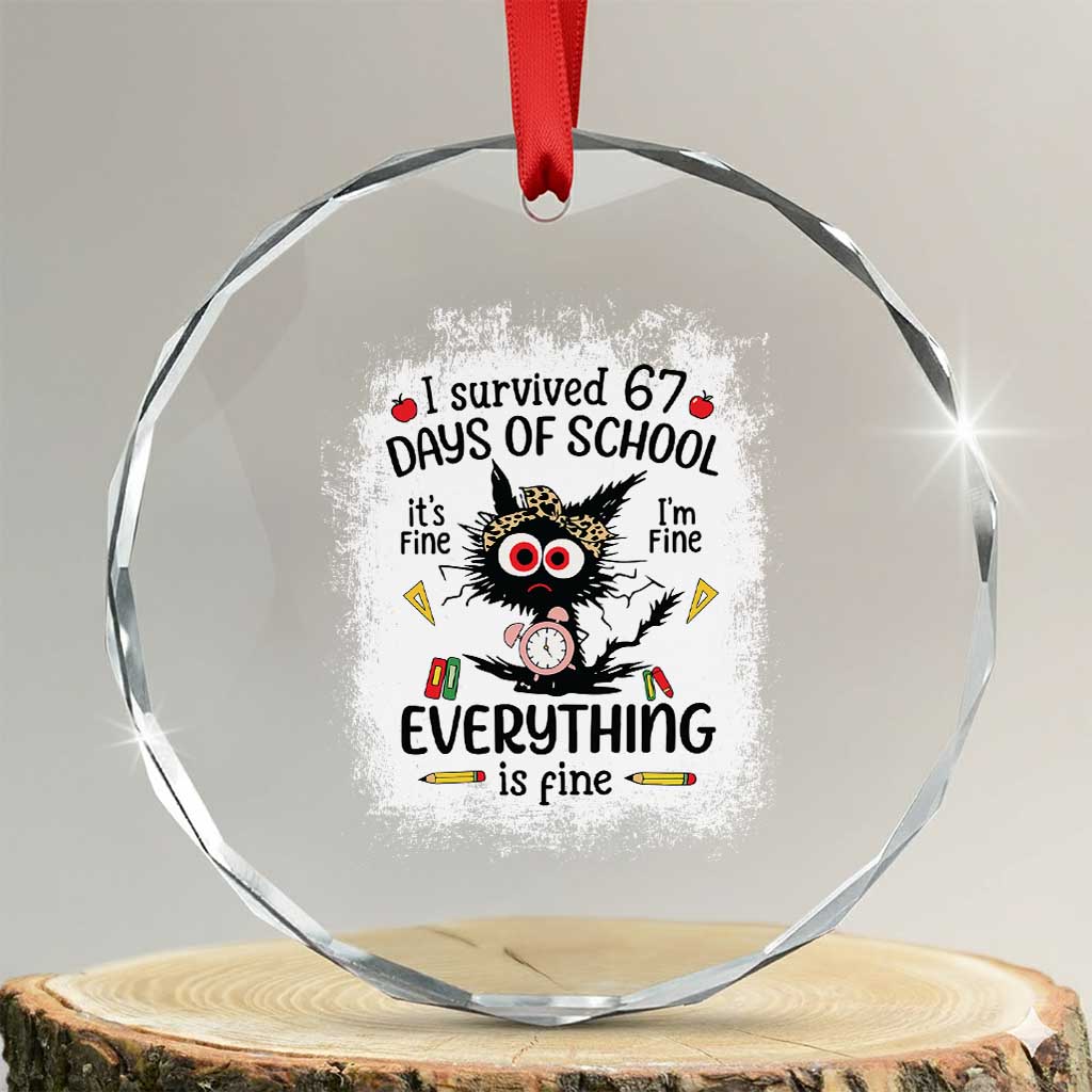 I Survived 67 Days of School Crystal Glass Ornament Funny Teacher Black Cat Chaos Everything Is Fine - Wonder Print Shop