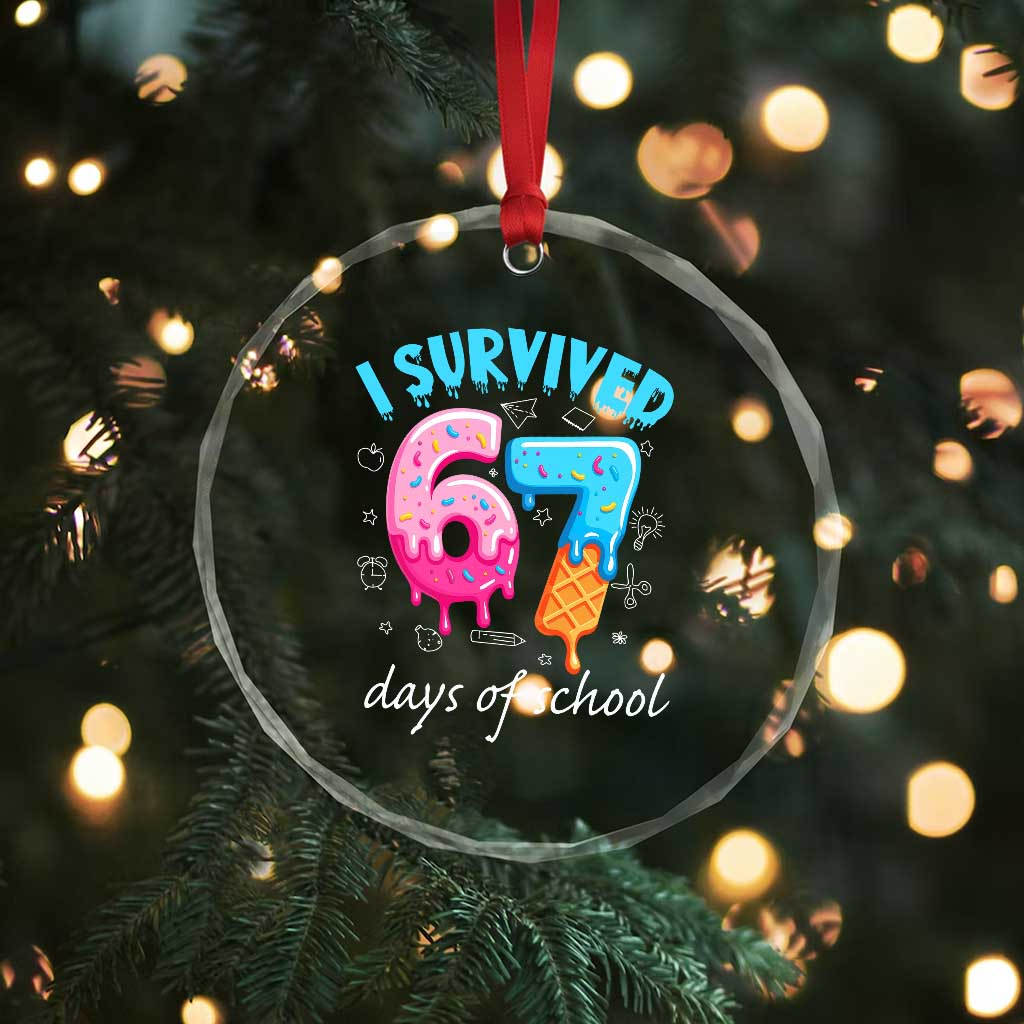 I Survived 67 Days of School Funny Six Seven Meme Crystal Glass Ornament Baseball Ice Cream Dripping - Wonder Print Shop