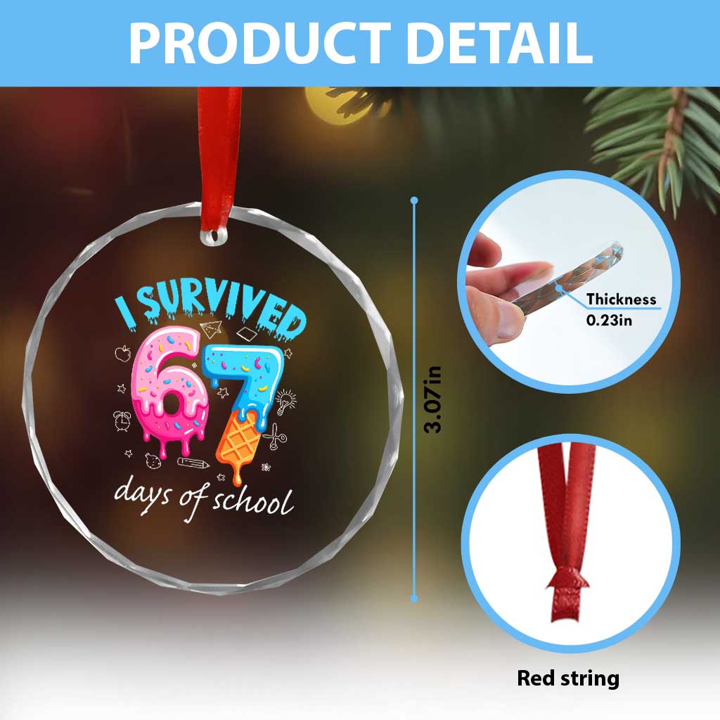 I Survived 67 Days of School Funny Six Seven Meme Crystal Glass Ornament Baseball Ice Cream Dripping - Wonder Print Shop