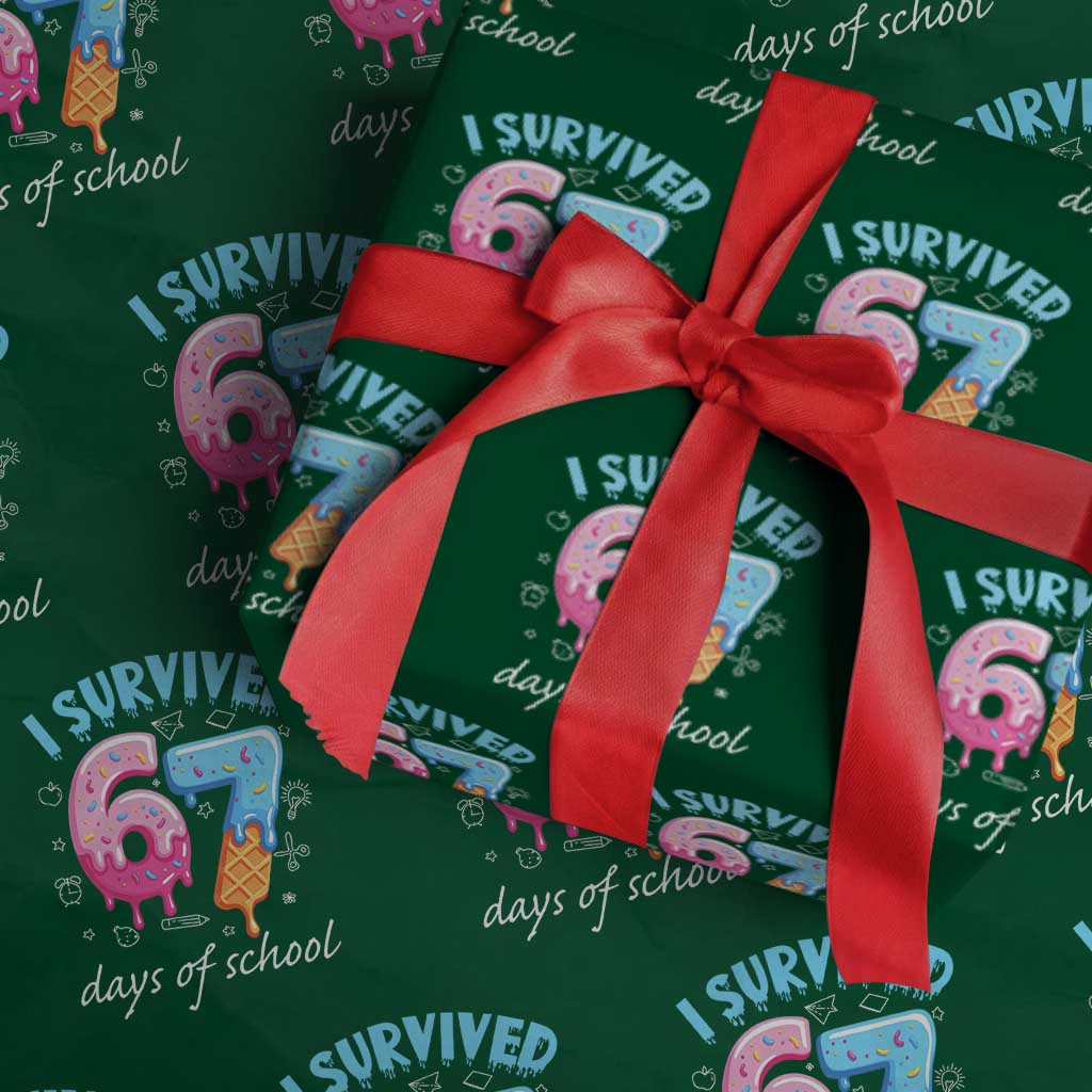 I Survived 67 Days of School Funny Six Seven Meme Wrapping Paper Roll Baseball Ice Cream Dripping - Wonder Print Shop