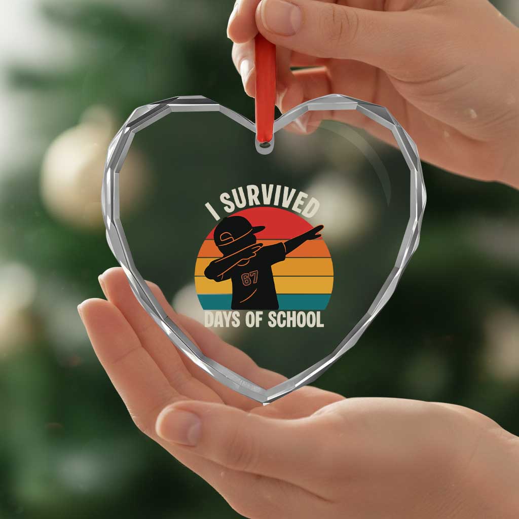 I Survived 67 Days Of School Heart Crystal Glass Ornament Funny Boys Kids - Wonder Print Shop