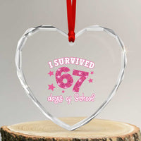 I Survived 67 Days Of School Heart Crystal Glass Ornament Funny Six Seven Teachers Students Meme Pink - Wonder Print Shop