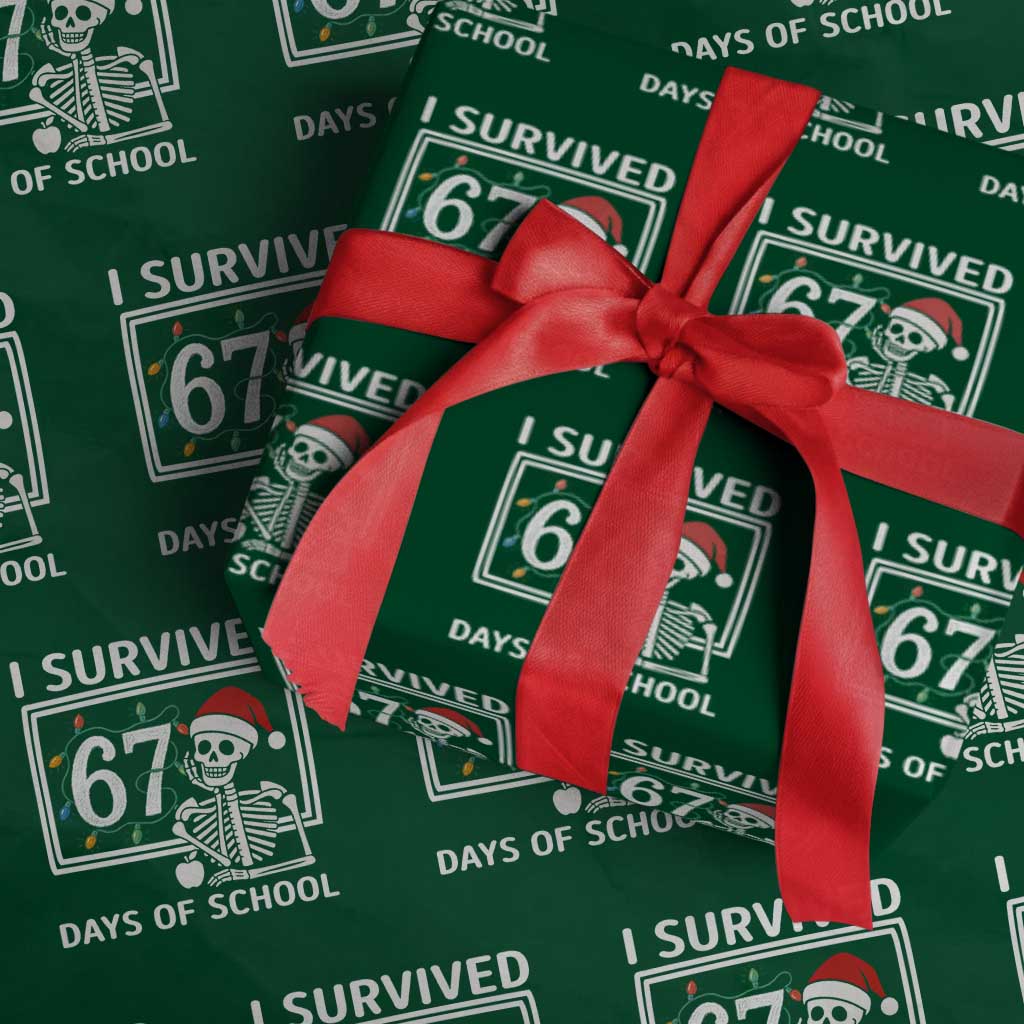 I Survived 67 Days Of School Skeleton Wrapping Paper Roll Funny Christmas Six Seven Meme - Wonder Print Shop