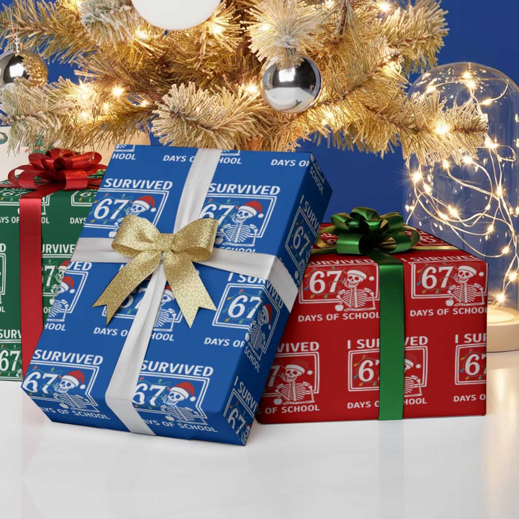 I Survived 67 Days Of School Skeleton Wrapping Paper Roll Funny Christmas Six Seven Meme - Wonder Print Shop