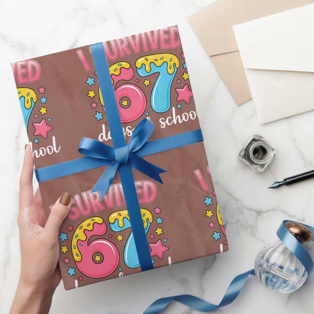I Survived 67 Days of School Wrapping Paper Roll Cute 6 7 Six Seven Chaos Survivor for Students Teachers - Wonder Print Shop