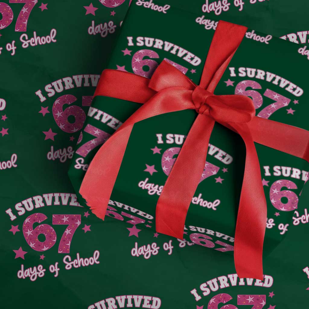 I Survived 67 Days Of School Wrapping Paper Roll Funny Six Seven Teachers Students Meme Pink - Wonder Print Shop