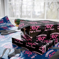 I Survived 67 Days Of School Wrapping Paper Roll Funny Six Seven Teachers Students Meme Pink - Wonder Print Shop