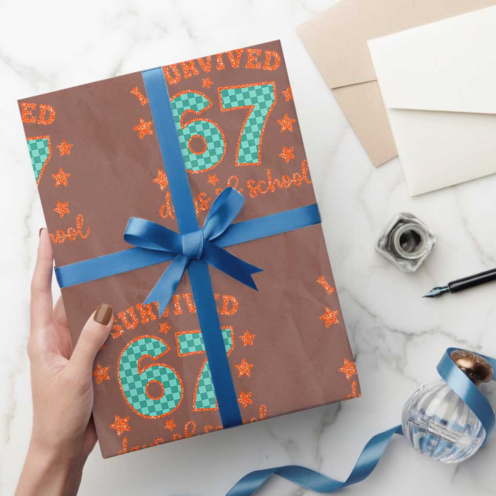 I Survived 67 Days Of School Wrapping Paper Roll Six Seven Meme Student Teacher Faux Glitter - Wonder Print Shop