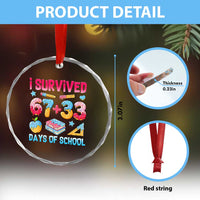 I Survived 67 Plus 33 100 Days of School Crystal Glass Ornament Six Seven Meme Colorful Math Humor - Wonder Print Shop
