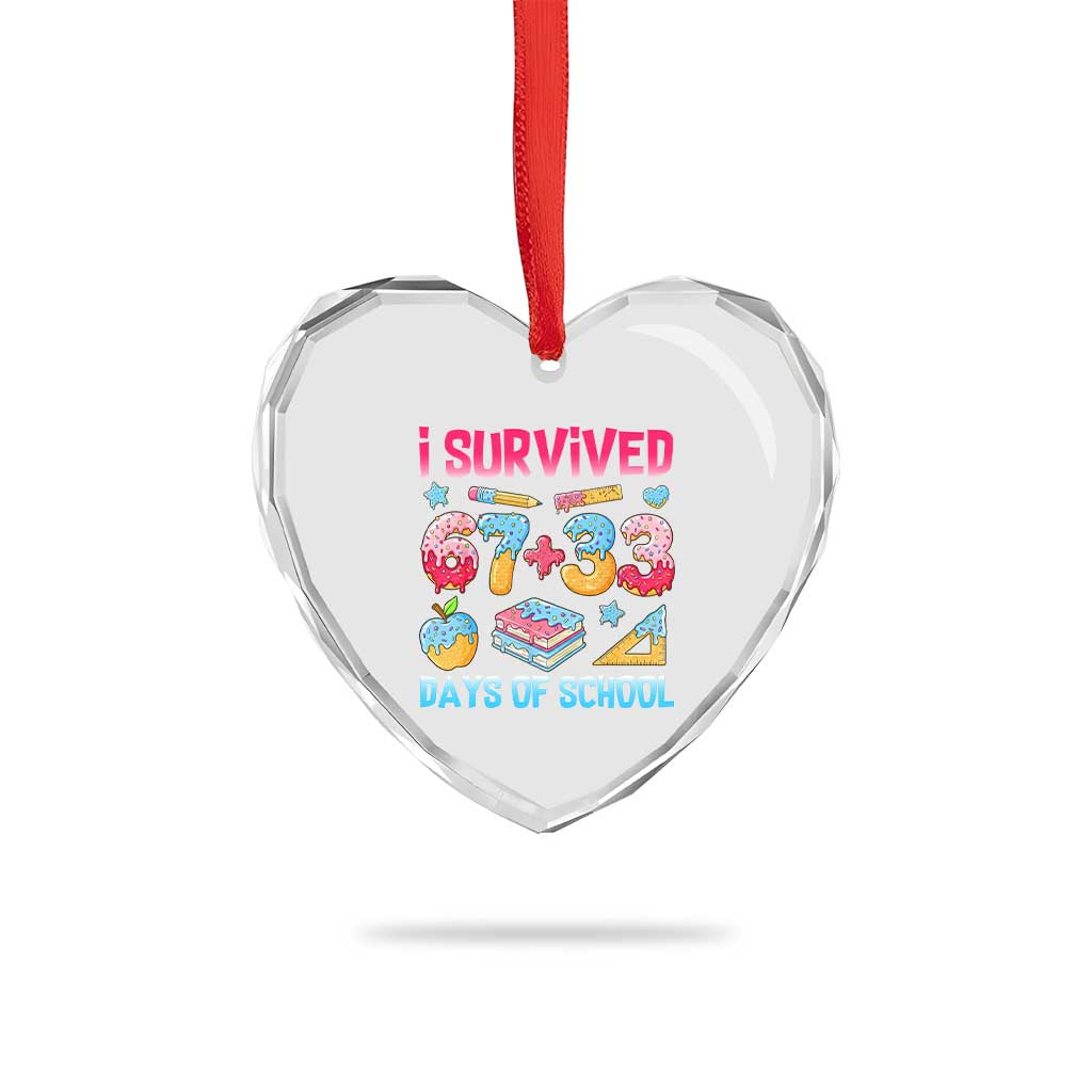 I Survived 67 Plus 33 100 Days of School Heart Crystal Glass Ornament Six Seven Meme Colorful Math Humor - Wonder Print Shop