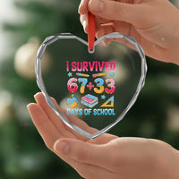 I Survived 67 Plus 33 100 Days of School Heart Crystal Glass Ornament Six Seven Meme Colorful Math Humor - Wonder Print Shop