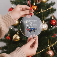 I Survived My Trip to NYC Crystal Glass Ornament Funny New York City USA Flag Taxi Meme