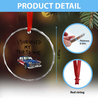 I Survived My Trip to NYC Crystal Glass Ornament Funny New York City USA Flag Taxi Meme Gift