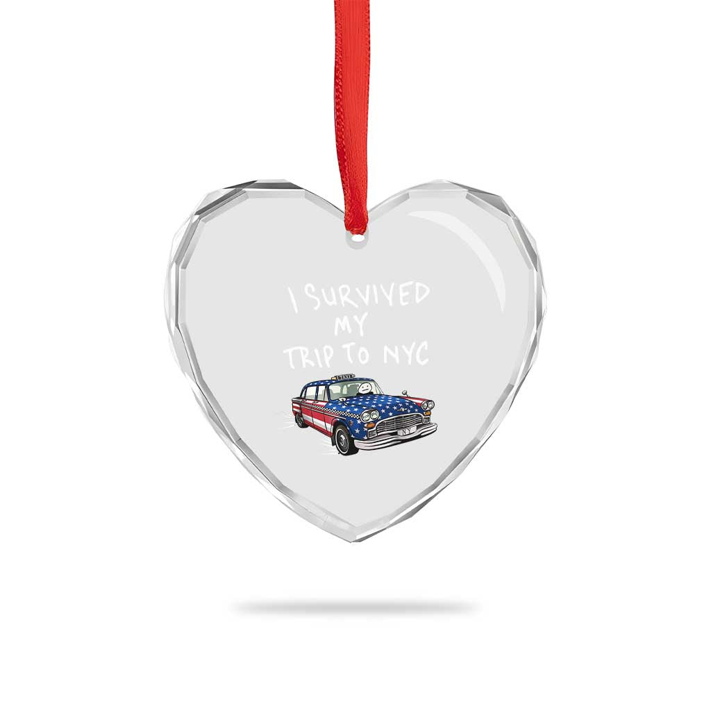 I Survived My Trip to NYC Heart Crystal Glass Ornament Funny New York City USA Flag Taxi Meme