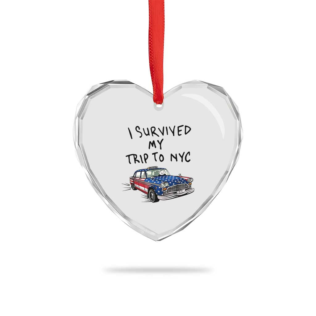 I Survived My Trip to NYC Heart Crystal Glass Ornament Funny New York City USA Flag Taxi Meme Gift