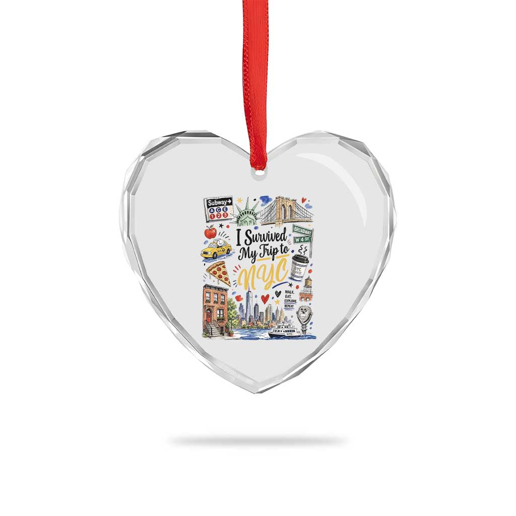I Survived My Trip To NYC Iconic Symbols Graphic Heart Crystal Glass Ornament Funny New York City Travel Humor Vacation Souvernir
